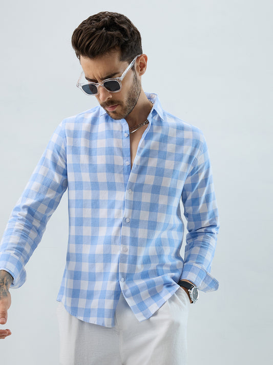 Refreshing Sky Blue Milange Gingham Checks Shirt