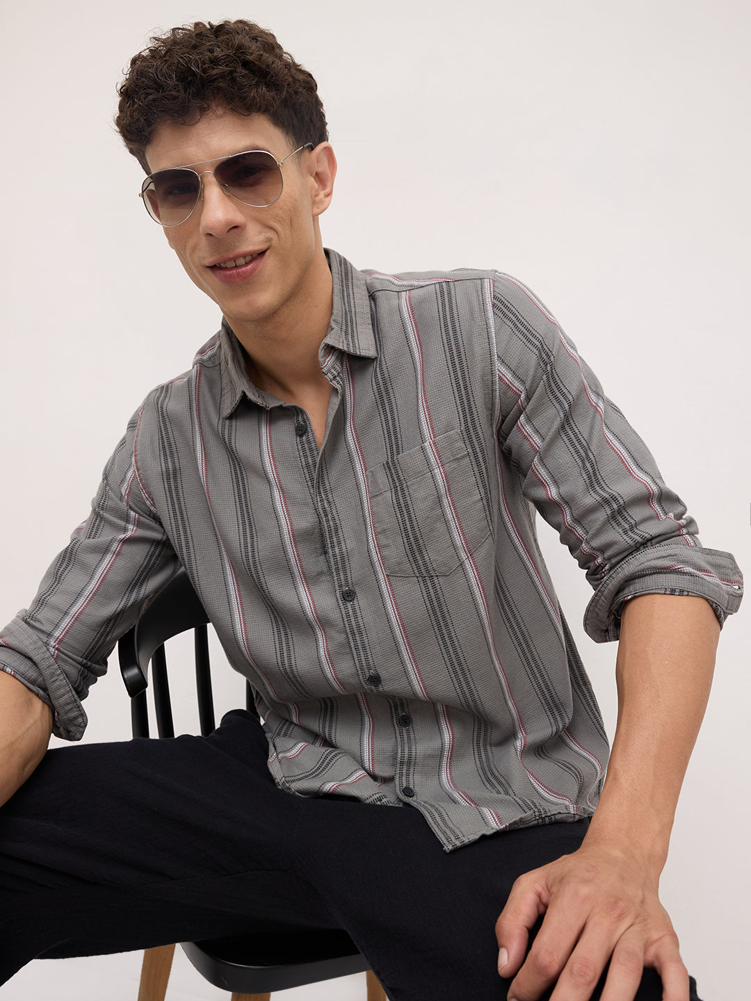 Cityscape Grey and Red Stripe Shirt