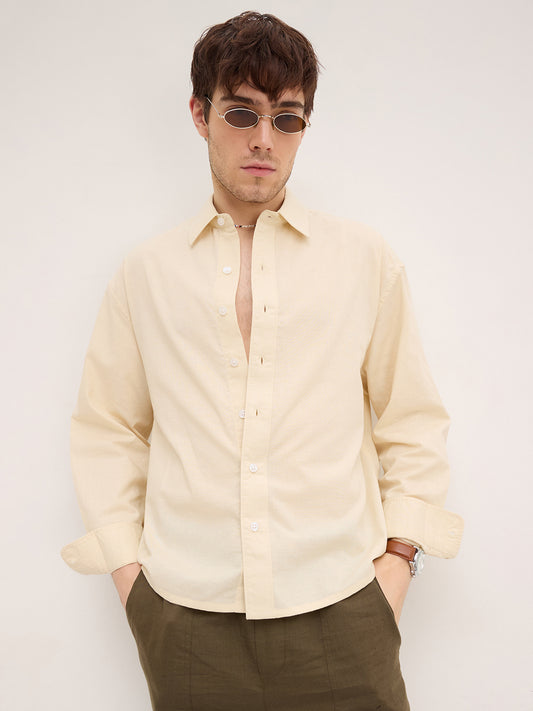 Bisque Beige Lyocell Boxy Fit Crop Shirt