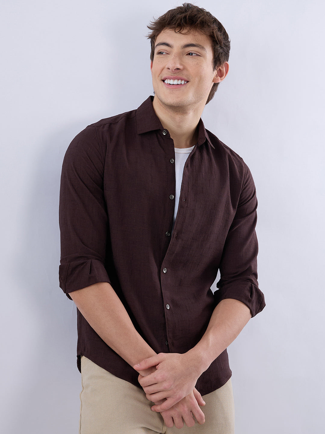 Brunette Brown Slub Textured Shirt
