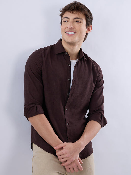 Brunette Brown Slub Textured Shirt