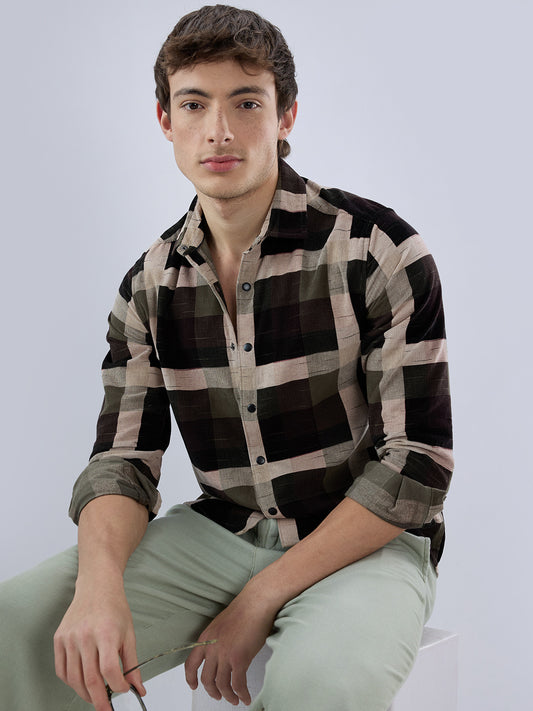 Deep Olive & Brown Crossweave Corduroy Shirt