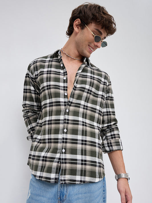 Classic Forest Green & White Plaid Checks Shirt