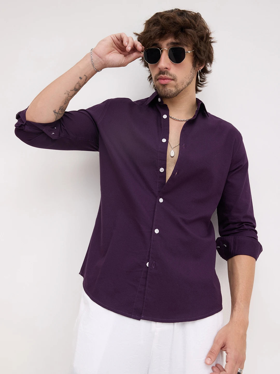 Luxe Plum Dimensional Weave Shirt