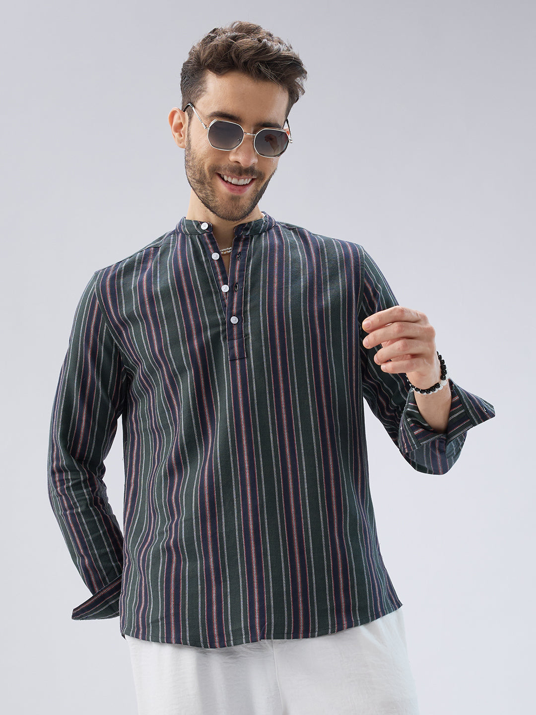 Premium Cotton Forest Muse Multistripe Kurta