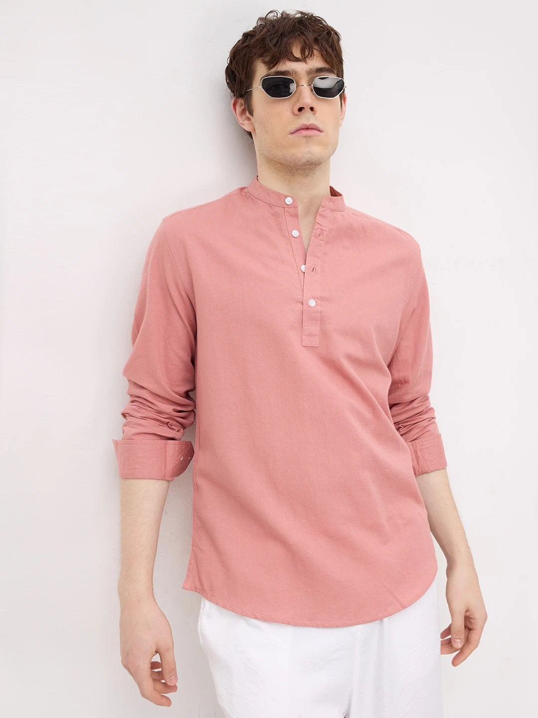 Rich Coral Linen Blend Kurta