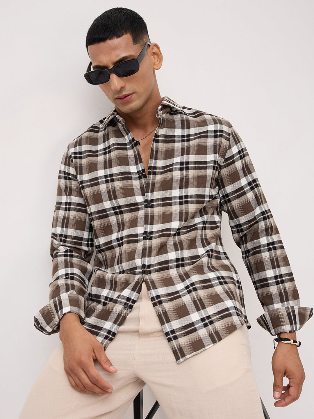Luxe Brown & White Plaid Checks Shirt