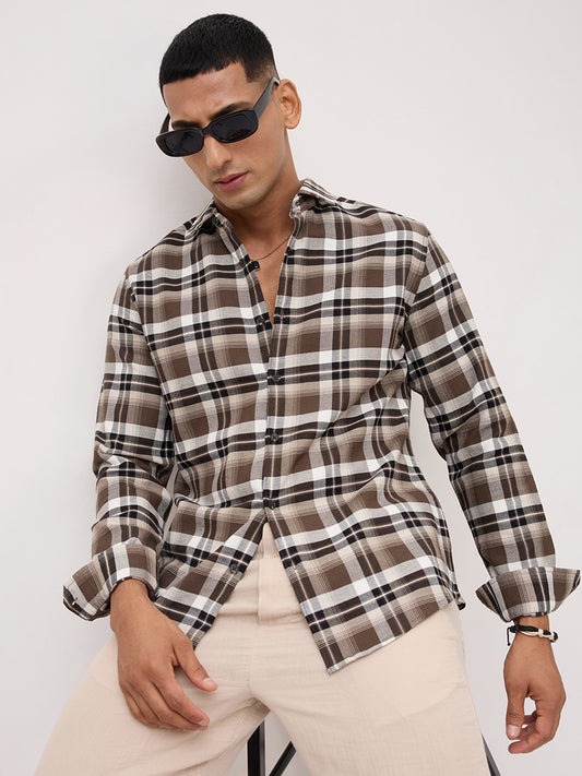 Luxe Brown & White Plaid Checks Shirt