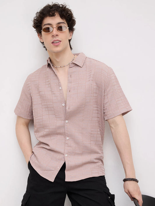 Pale Pink Bold Square Textured Shirt