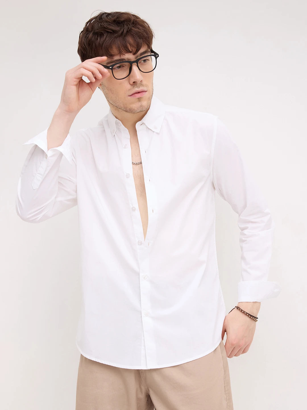 Pure White Button-Down Collar Business Shirt