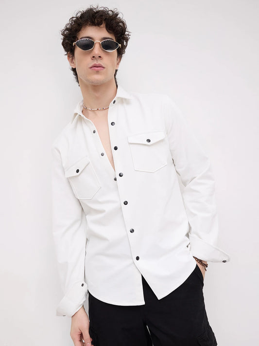 Snow White Twin Pocket Knitted Shirt