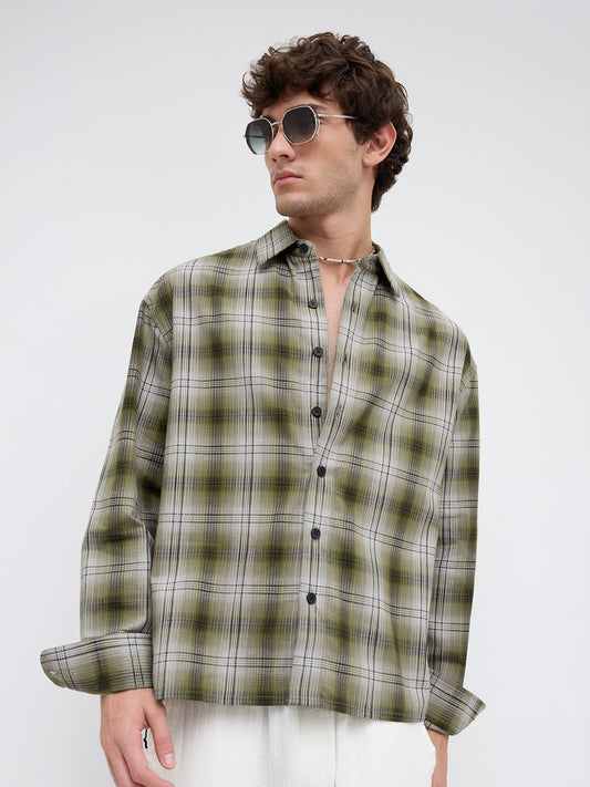 Forest Echo Plaid Checks Boxy Fit Crop Shirt