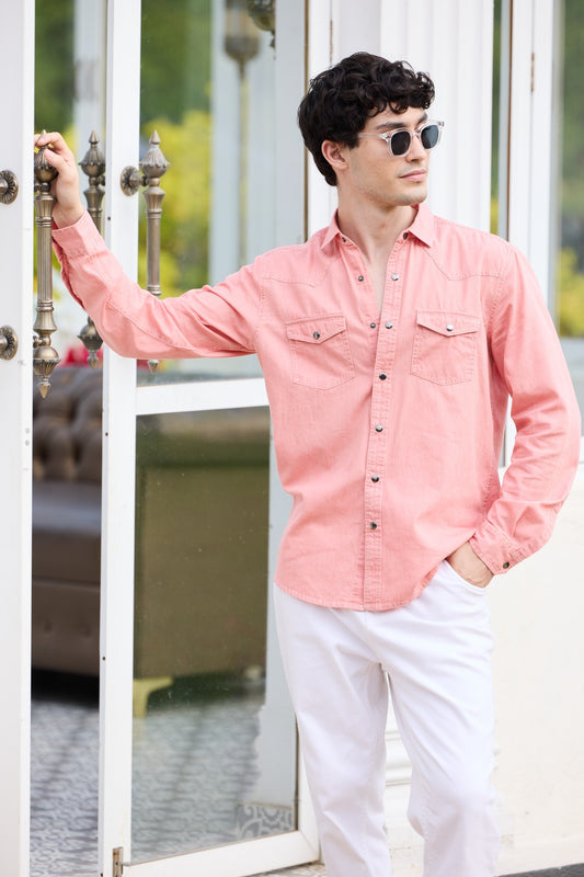 Sunbleach Peach Acid Wash Double Pocket Shirt