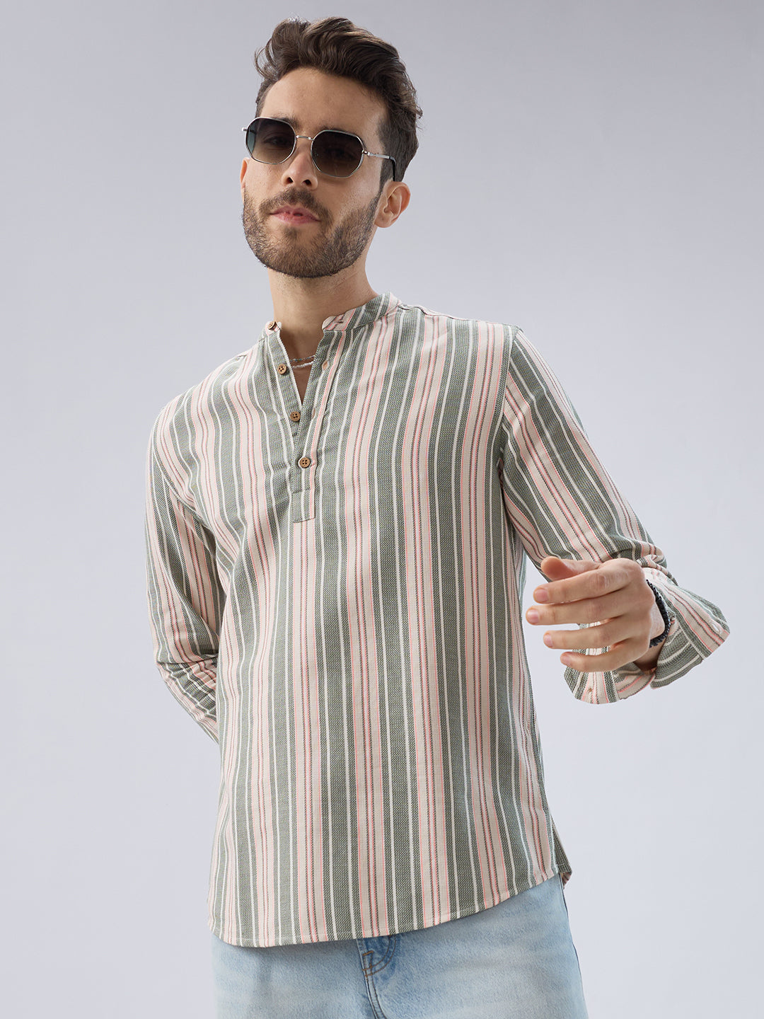 Refined Olive Retro Striped Kurta