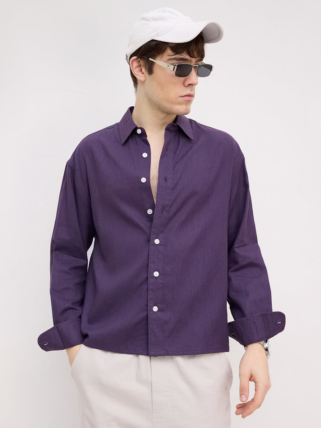 Matte Purple Fine Textured Boxy Fit Crop Shirt