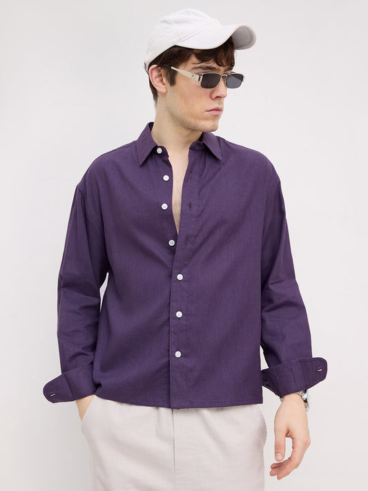 Matte Purple Fine Textured Boxy Fit Crop Shirt