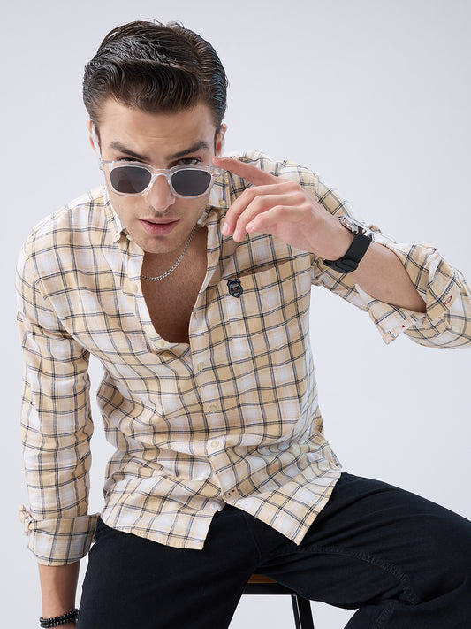 Neutral Beige & Black Windowpane Checks Shirt
