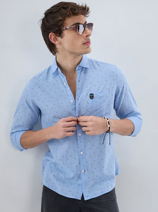 Elegant Blue Printed Everyday Shirt