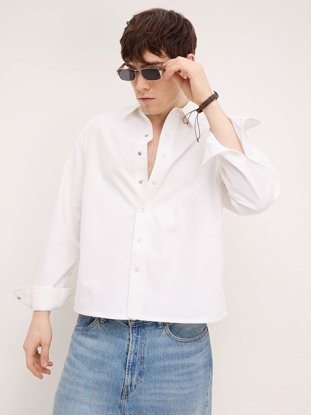 Luxe Arctic White Boxy Fit Crop Corduroy Shirt