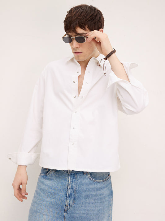 Luxe Arctic White Cord Crop Shirt