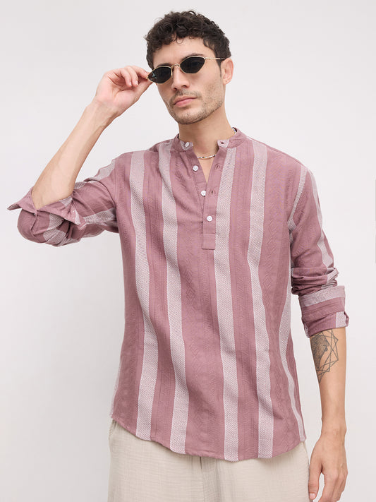 Dusty Mauve Artisan Contrast Loom Striped Kurta