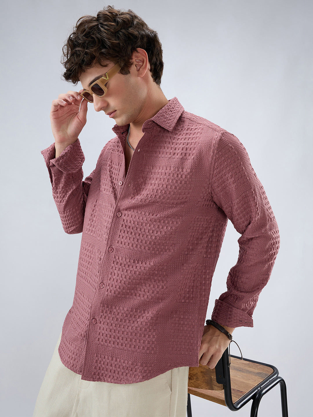Ornate Turkish Rose Pink Raised Motif Textured Shirt