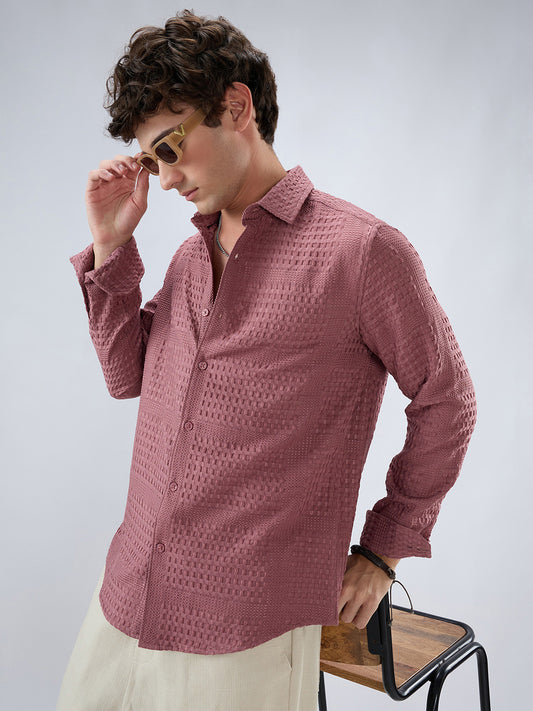 Ornate Turkish Rose Pink Raised Motif Textured Shirt