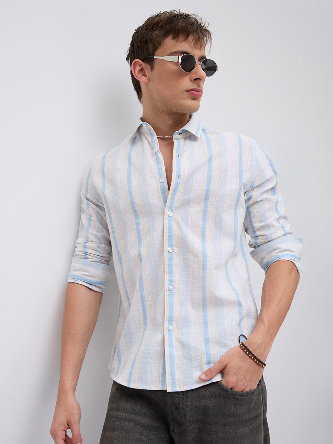 Blue Haze & Grey Vertical Stripe Shirt