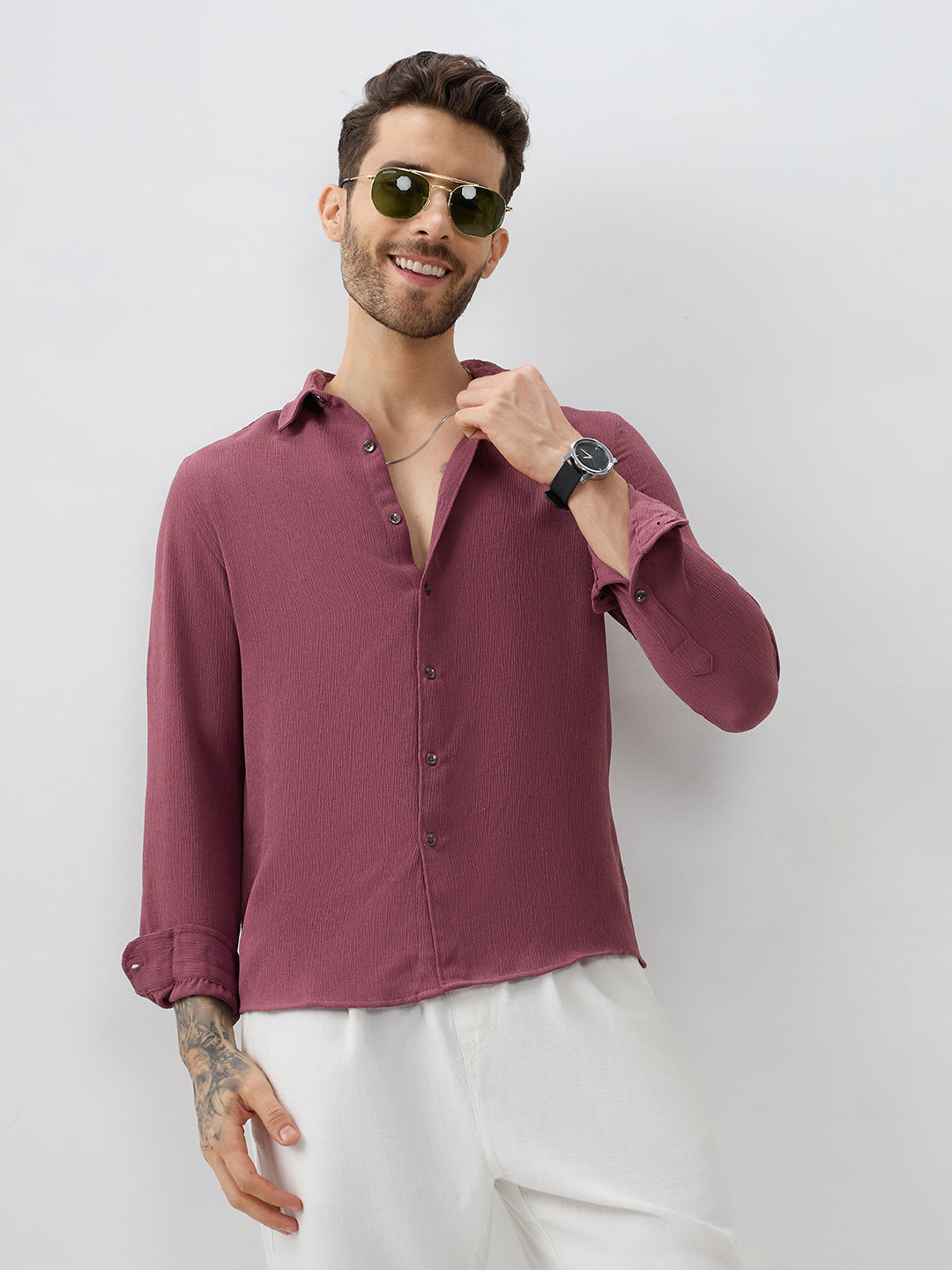 Rosewood Breeze Crepe Casual Shirt