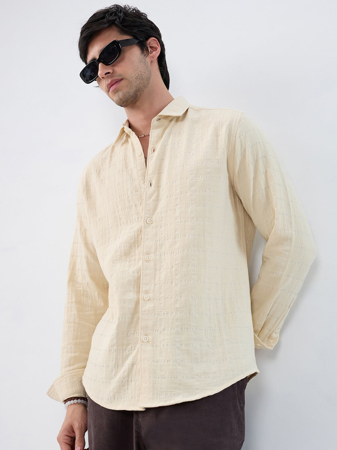 Premium Bisque Beige Emboss Double Cloth Shirt
