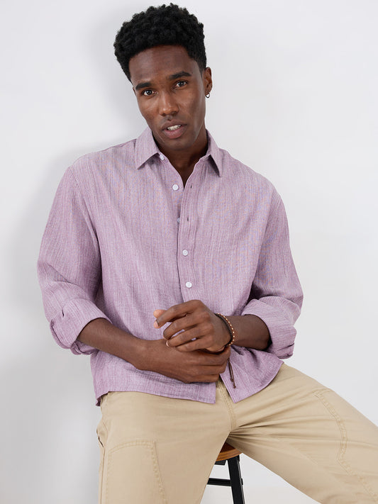 Lavender Textured Boxy Fit Crop Shirt