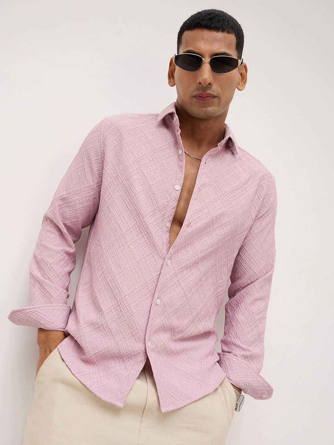 Blush Pink Trellis Weave Textured Shirt
