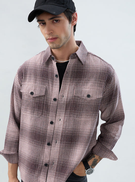 Old-School Red & Black Houndstooth Twin Pocket Flannel Shirt
