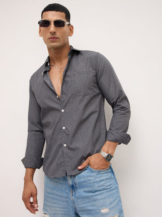 The Midnight Slate Micro-Texture Essential Shirt