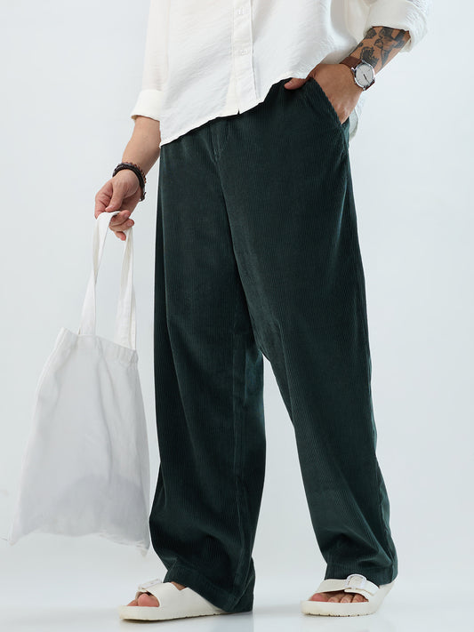 Sacremento Green Corduroy Straight-Fit Trousers