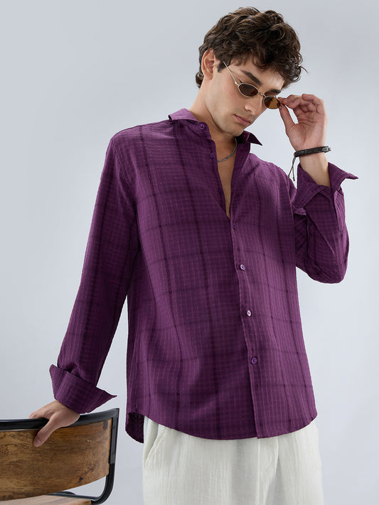 Elegant Plum Micro Checks Textured Shirt