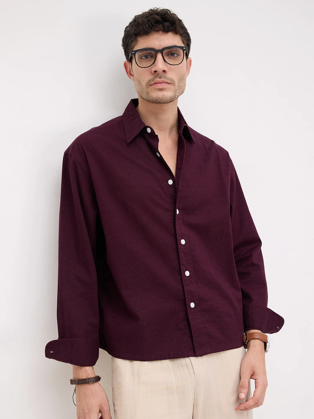 Luxe Wine Boxy Fit Crop Shirt
