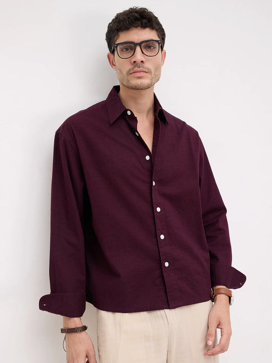 Luxe Wine Boxy Fit Crop Shirt