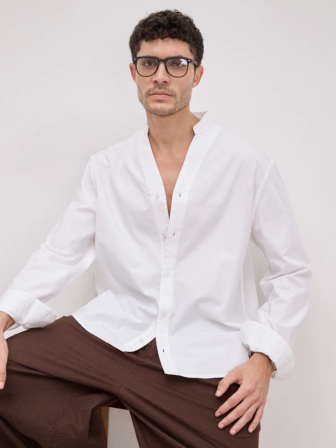 Soft Morning White Stand Collar Oversized Shirt