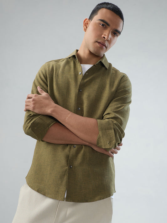 Crocodile Green Slub Textured Shirt