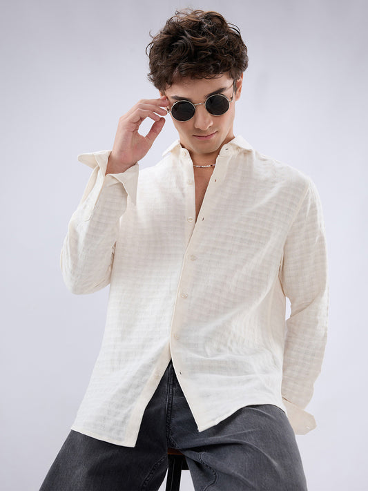 White Horizontal Striped Textured Shirt