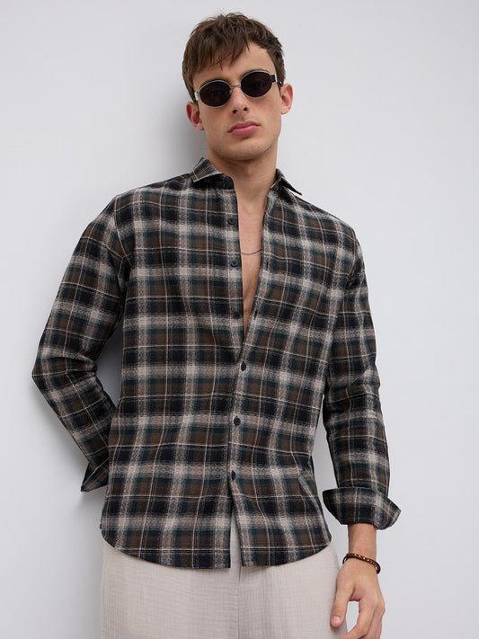 Intricate Cocoa Black & Khaki Checks Shirt