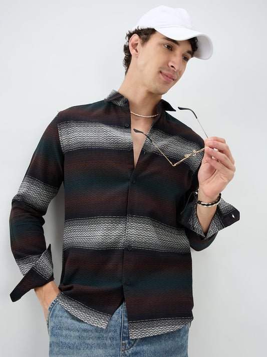 Premium Black Contrast Motif Striped Shirt