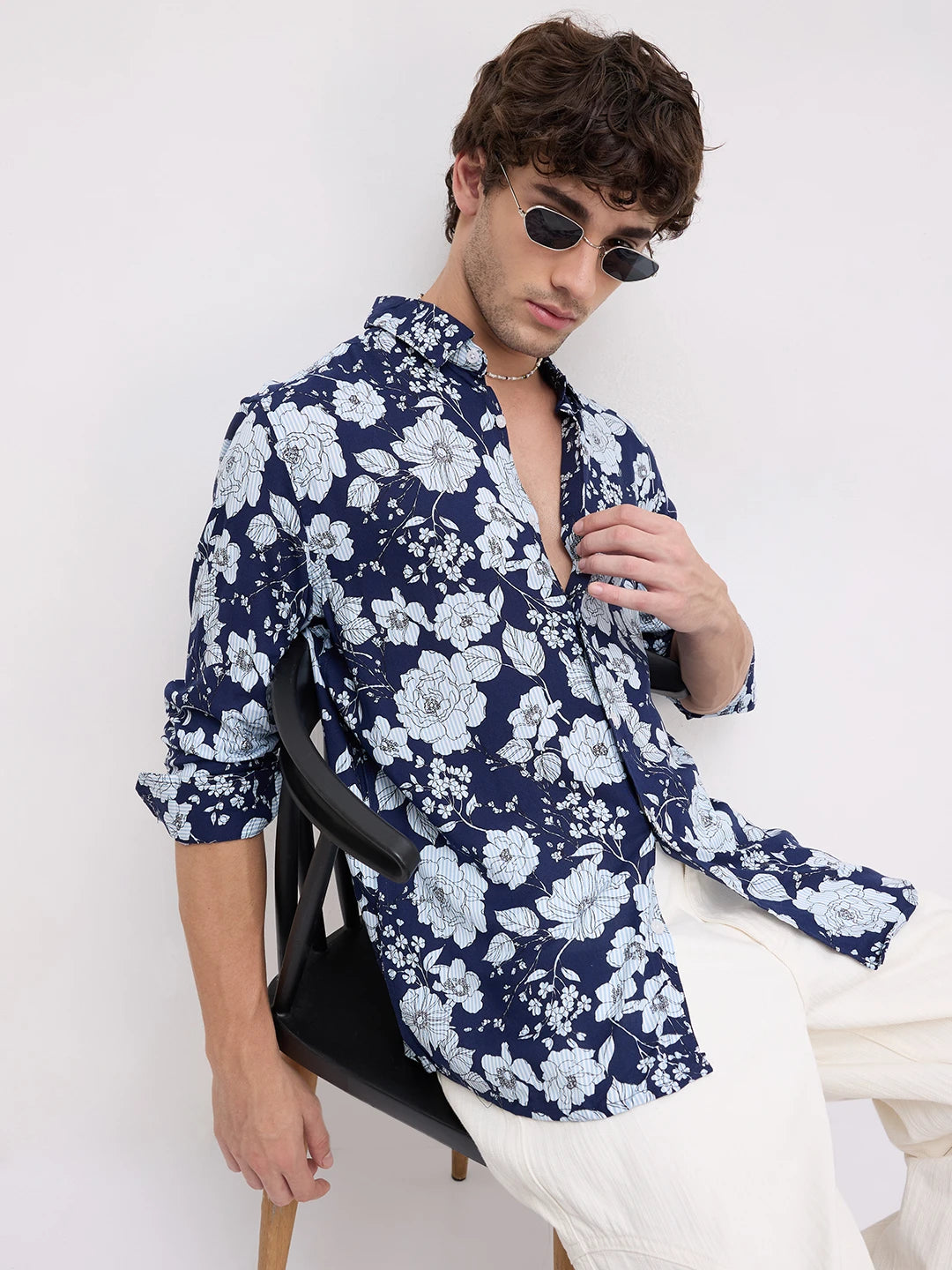 Navy Floral Escape Holiday Shirt