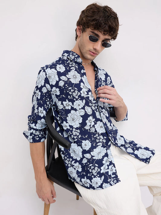 Navy Floral Escape Holiday Shirt