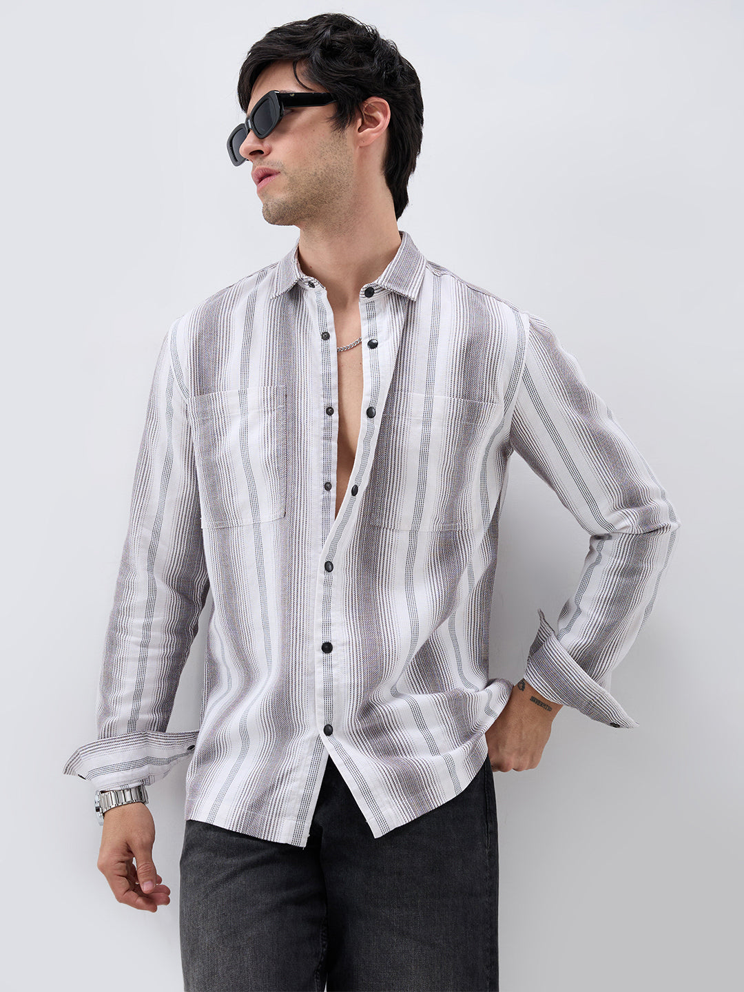 Contrast Echo Stripescape Double Pocket Shirt