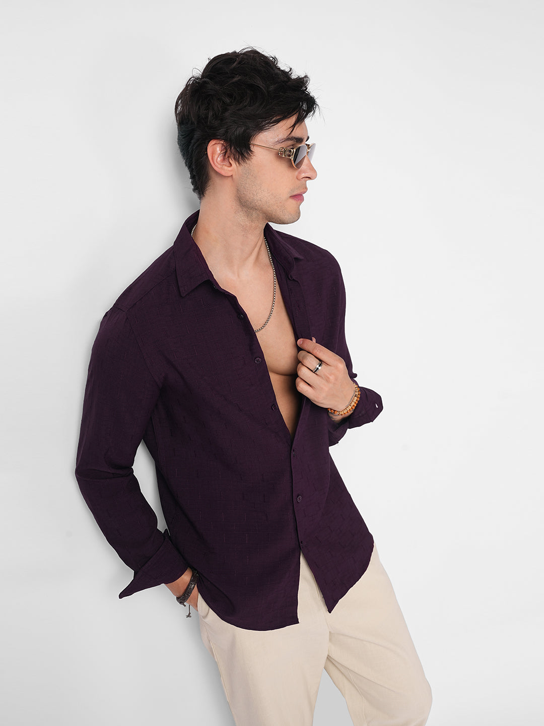 Elegant Wine Slub Textured Shirt