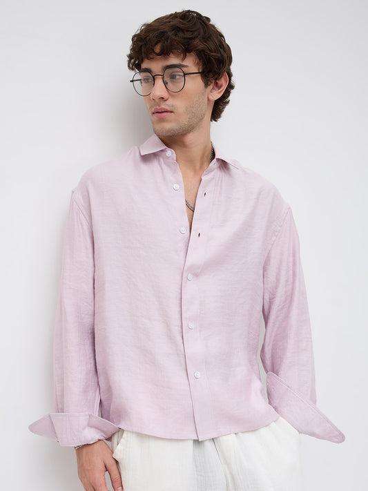 Soft Baby Pink Crinkled Boxy Fit Crop Shirt