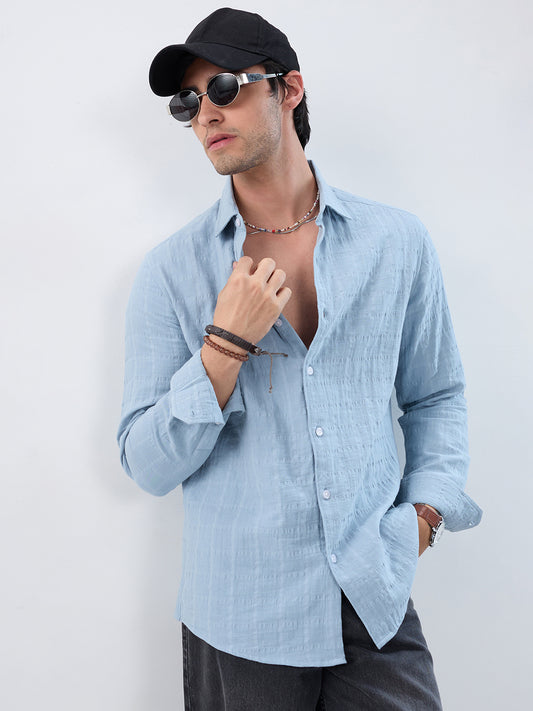 Premium Ice Mist Grid Emboss Double Cloth Shirt