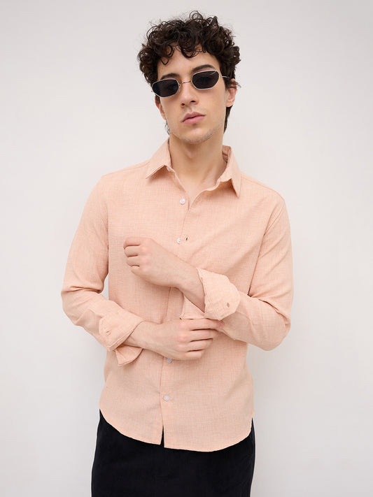 Classic Peach Slub Textured Everyday Shirt